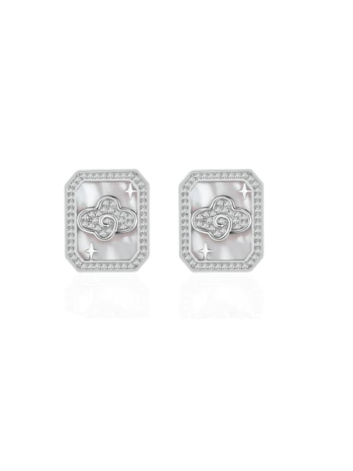 white 925 Sterling Silver Shell Rectangle Luxury Stud Earring
