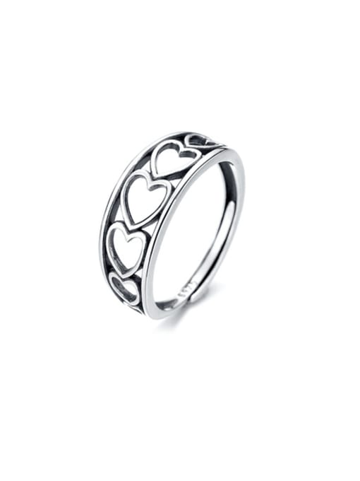 TAIS 925 Sterling Silver  Hollow  Heart Vintage Band Ring 0