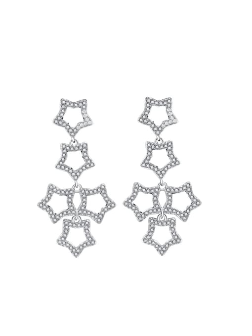 A&T Jewelry 925 Sterling Silver Cubic Zirconia Hexagon Minimalist Cluster Earring 0