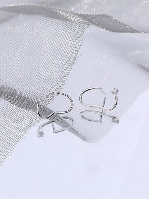 E2673 Platinum 925 Sterling Silver Irregular Minimalist Hook Earring