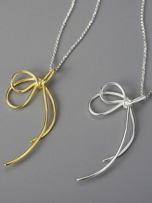LOLUS 925 Sterling Silver creative line design simple bow Minimalist Pendant 1