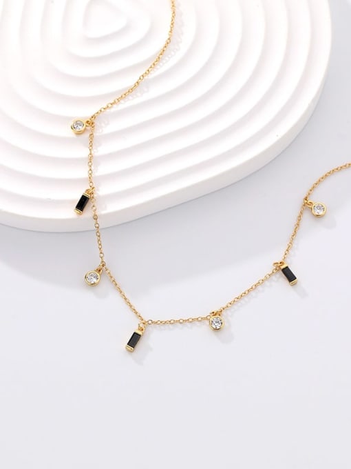 A2582 gold black square 925 Sterling Silver Cubic Zirconia Geometric Minimalist Necklace