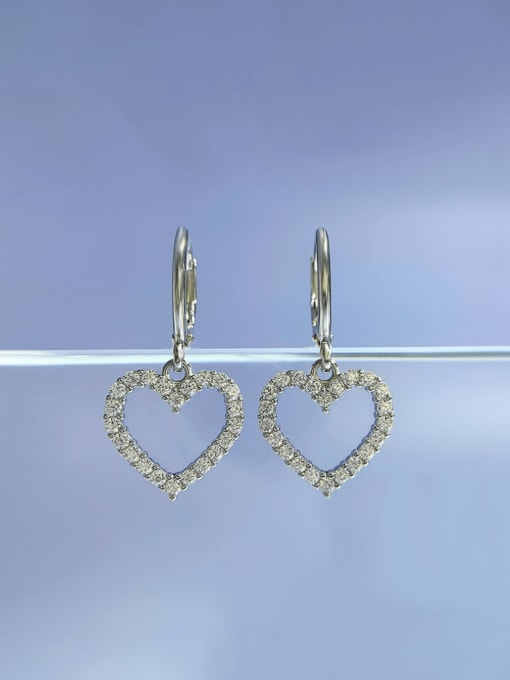 E217 Platinum 925 Sterling Silver Cubic Zirconia Heart Minimalist Huggie Earring