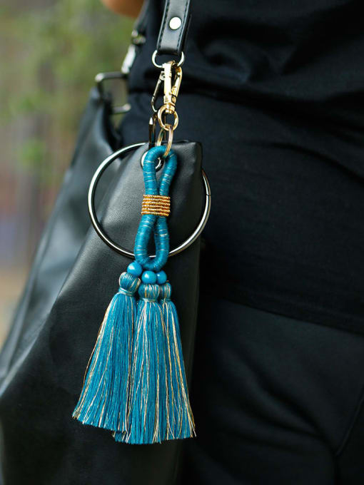 JMI Alloy Bead Cotton Rope  Tassel Hand-Woven Bohemia Bag Pendant 1