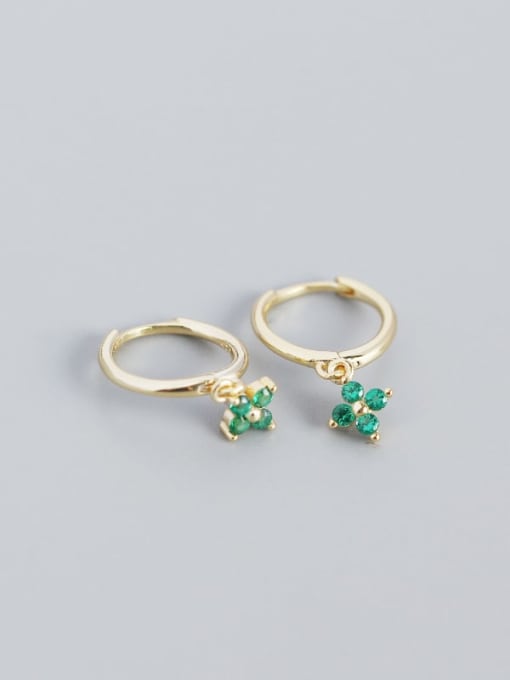 5#Gold (Green Stone) 925 Sterling Silver Rhinestone White Flower Trend Huggie Earring