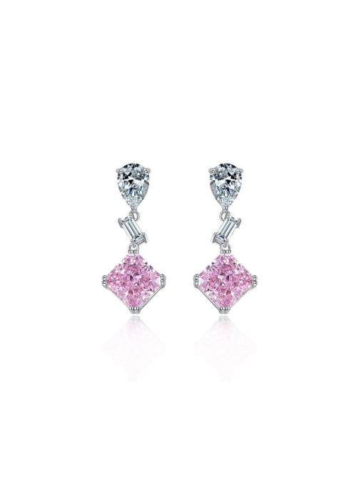A&T Jewelry 925 Sterling Silver High Carbon Diamond Pink Geometric Dainty Drop Earring 0