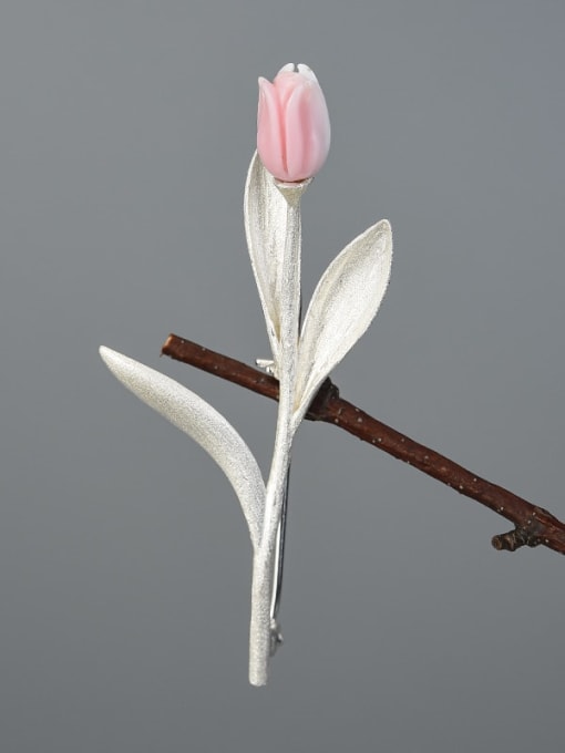 LFJK0048B 925 Sterling Silver Rosary tulip brooch fresh and natural art Artisan Pins & Brooches