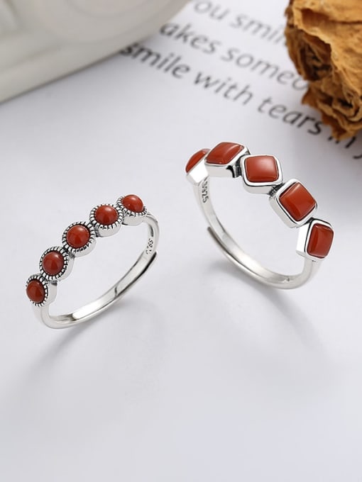 TAIS 925 Sterling Silver Agate Geometric Vintage Band Ring 2