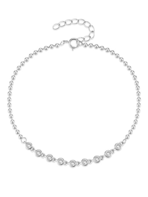 Platinum 925 Sterling Silver Rhinestone Geometric Minimalist Link Bracelet