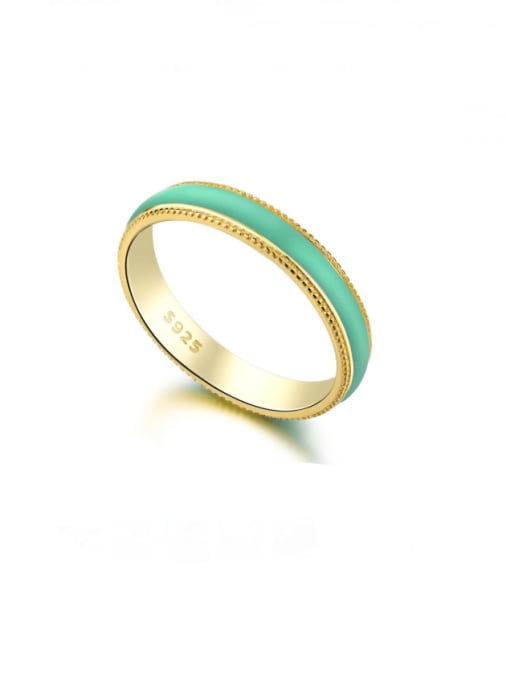 Golden green AY120216 925 Sterling Silver Enamel Geometric Minimalist Band Ring
