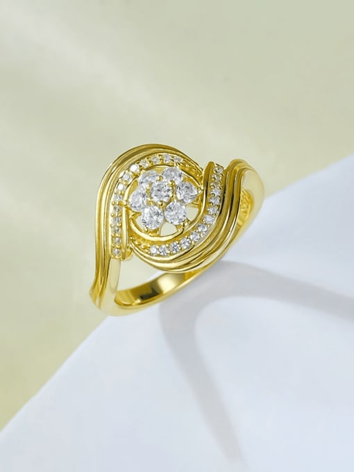 R922 Gold 925 Sterling Silver Cubic Zirconia Irregular Vintage Band Ring