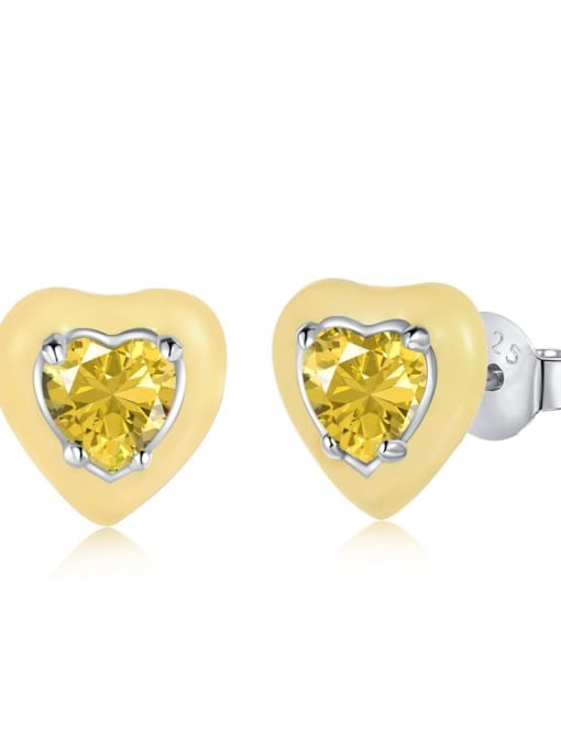 DY1D0215 S W YE 925 Sterling Silver Cubic Zirconia Enamel Heart Cute Stud Earring