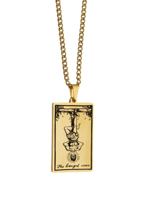 golden The Hanged Man's Tarot hip hop stainless steel titanium steel necklace