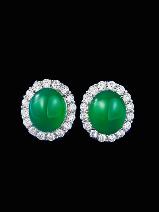 E482 Green Jade Marrow Earrings 925 Sterling Silver Jade Geometric Luxury Stud Earring