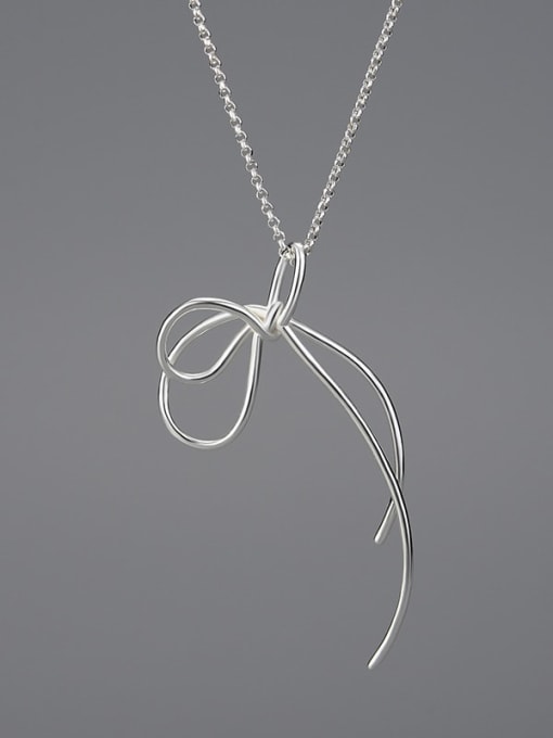 LOLUS 925 Sterling Silver creative line design simple bow Minimalist Pendant