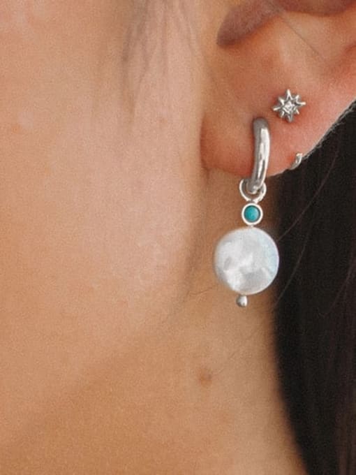 YUANFAN 925 Sterling Silver Freshwater Pearl Geometric Minimalist Huggie Earring 1