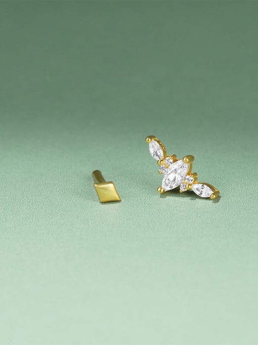 Single Gold 3 925 Sterling Silver Cubic Zirconia Geometric Dainty Stud Earring