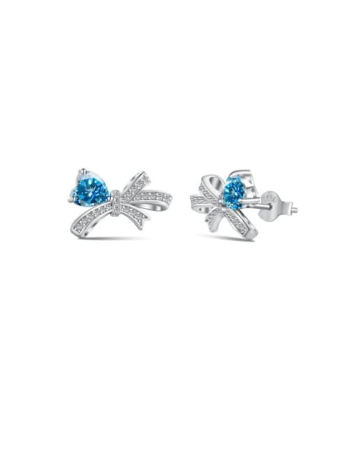 Platinum +Blue  DY1D0317 S W BA 925 Sterling Silver Cubic Zirconia Bowknot Dainty Stud Earring