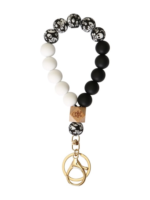 K white Silicone Beads + Skull / leopard Beech Bracelet /Key Chain