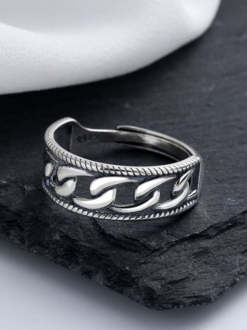 TAIS 925 Sterling Silver Geometric Vintage Hollow  Geometric Chain Band Ring 3
