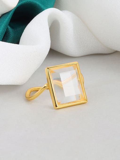 Gold 925 Sterling Silver Glass Stone Geometric Minimalist Band Ring