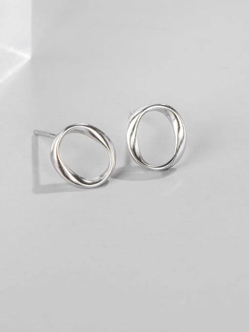 Platinum 925 Sterling Silver Round Minimalist Stud Earring