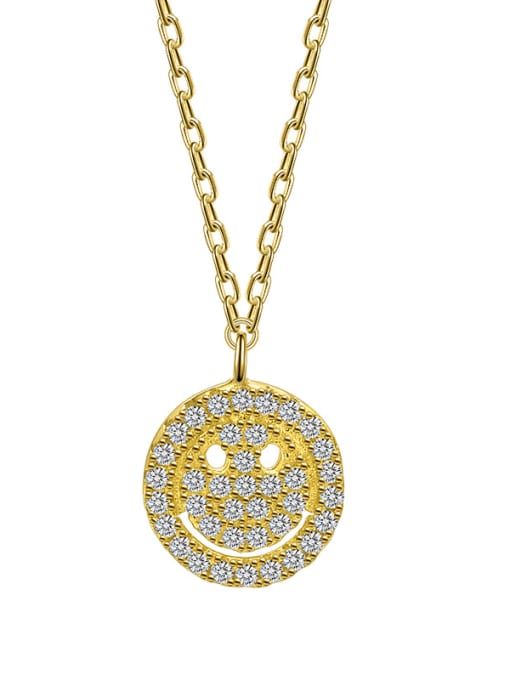 Golden 925 Sterling Silver Cubic Zirconia  Minimalist Smiley Pendant Necklace