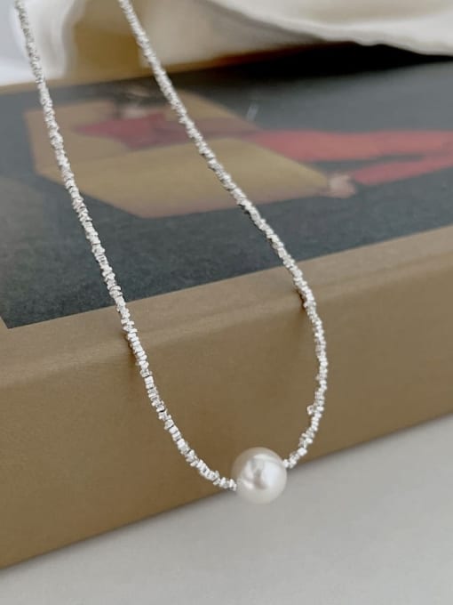 STL-Silver Jewelry 925 Sterling Silver Freshwater Pearl Geometric Dainty Necklace 2