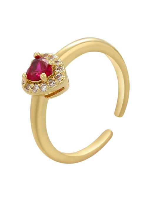 Golden red Brass Cubic Zirconia Heart Dainty Band Ring