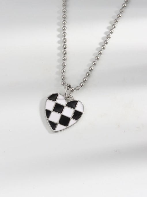 Platinum black 925 Sterling Silver Enamel Heart Vintage Beaded Chain Necklace