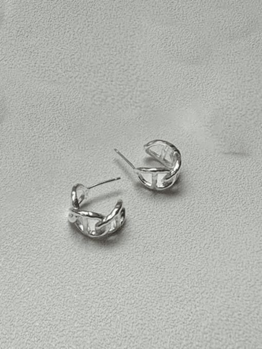 Pig nose earrings 925 Sterling Silver  Minimalist  Hollow Geometric  Chain Stud Earring
