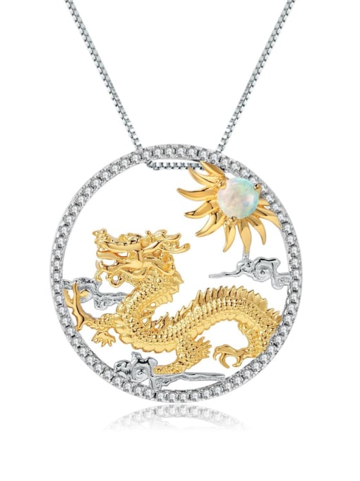 African Aobao Pendant  Necklace 925 Sterling Silver Natural Stone Zodiac Dragon Luxury Necklace