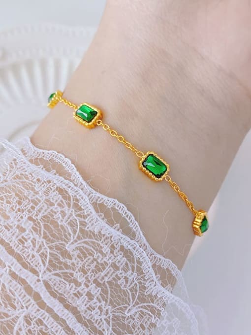 Green Zircon Bracelet Gold Titanium Steel Glass Stone Geometric Minimalist Link Bracelet