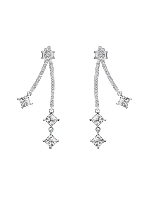 A&T Jewelry 925 Sterling Silver Cubic Zirconia Geometric Luxury Drop Earring 0