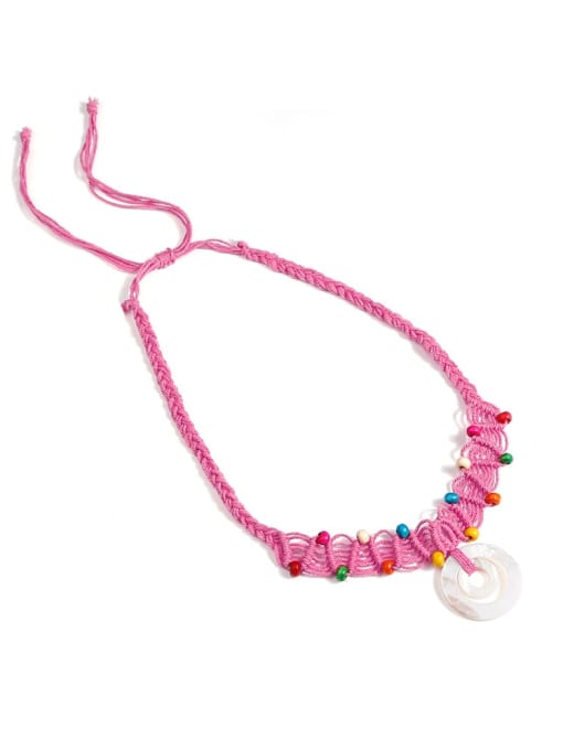 Rose n70249 Shell Cotton Rope Beads Geometric Bohemia Hand-Woven  Long Strand Necklace