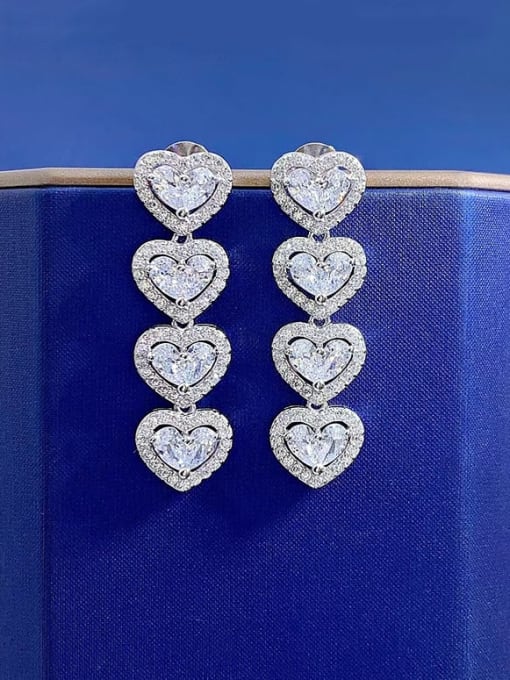 M&J 925 Sterling Silver Cubic Zirconia Long Heart Long  Luxury Cluster Earring 1