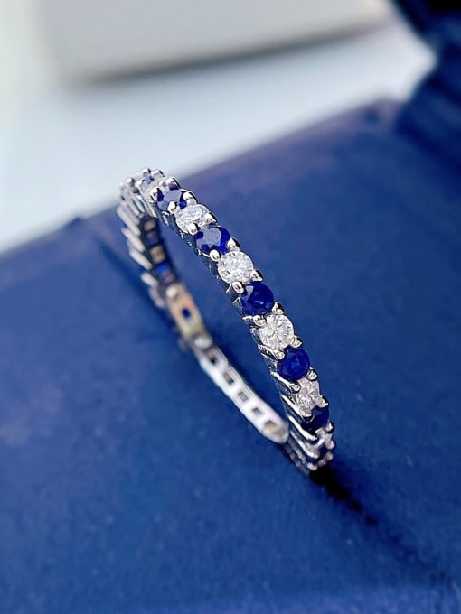 Dark blue 925 Sterling Silver Cubic Zirconia Geometric Dainty Stackable Ring