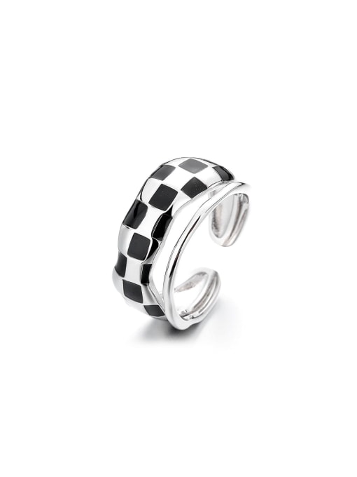 TAIS 925 Sterling Silver Enamel Geometric Trend Band Ring 0