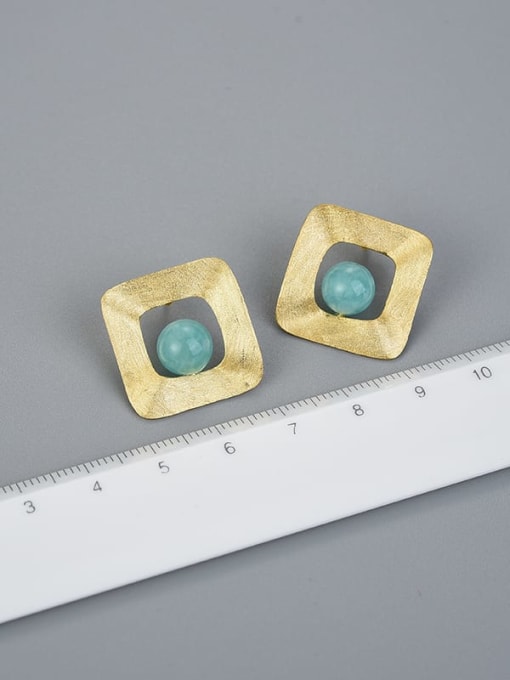 LOLUS 925 Sterling Silver Natural Stone Geometric Bump Vintage Stud Earring 1