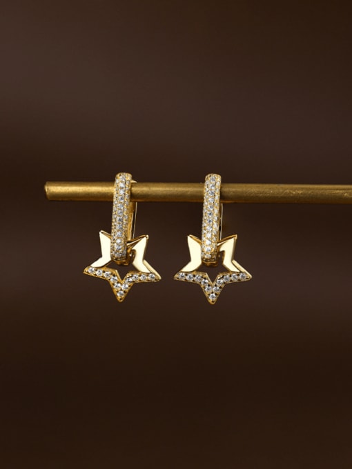 E3695 Gold 925 Sterling Silver Cubic Zirconia Pentagram Minimalist Huggie Earring