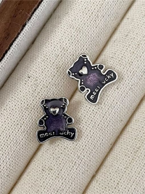 purple 925 Sterling Silver Enamel Bear Cute Stud Earring