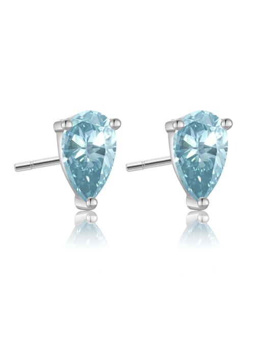 Platinum light blue 925 Sterling Silver Cubic Zirconia Water Drop Dainty Stud Earring