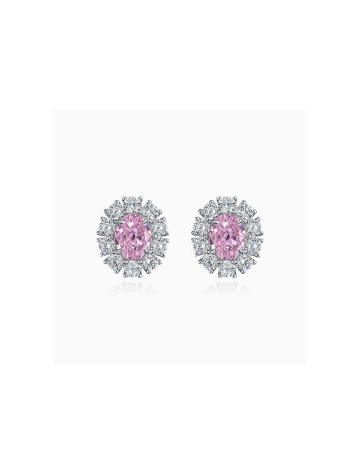 A&T Jewelry 925 Sterling Silver High Carbon Diamond Pink Flower Dainty Stud Earring