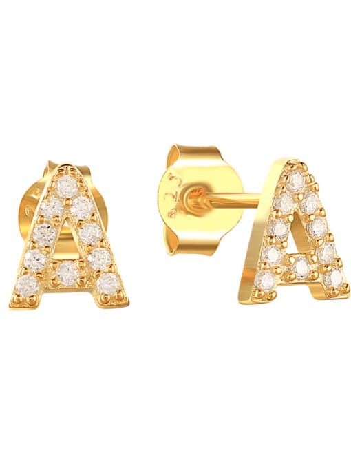 Gold A 925 Sterling Silver Cubic Zirconia Letter Dainty Stud Earring