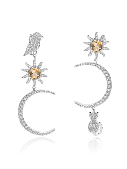 Natural yellow crystal earrings 925 Sterling Silver Cubic Zirconia Moon Luxury Drop Earring