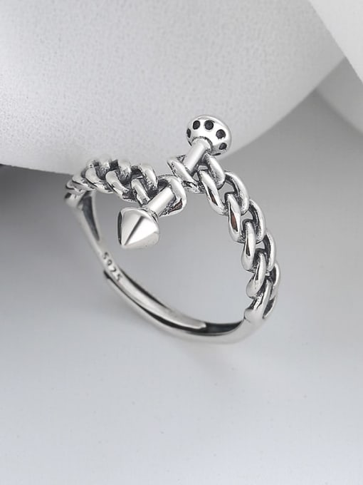 TAIS 925 Sterling Silver Irregular Chain Vintage Band Ring 2
