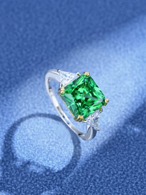 Safari green 925 Sterling Silver Artificia High Carbon Diamond Geometric Luxury Band Ring