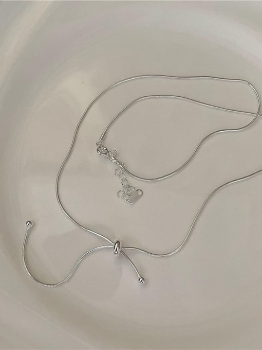 silvery 925 Sterling Silver Geometric Trend Lariat Necklace