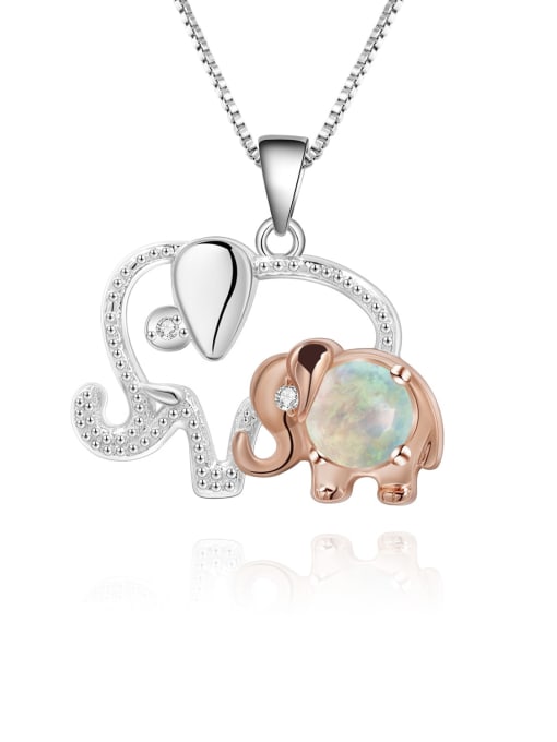 Moonlight Stone Pendant + chain 925 Sterling Silver Natural Stone  Cute Elephant Pendant Necklace