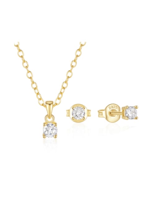 golden 925 Sterling Silver Cubic Zirconia  Minimalist Geometric Earring and Necklace Set